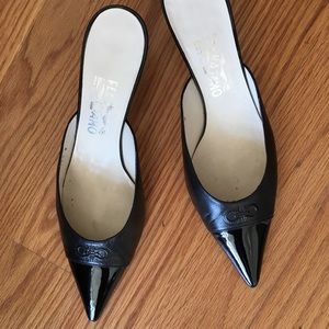 Salvatore Feragamo Black Patten Leather Slip Ons